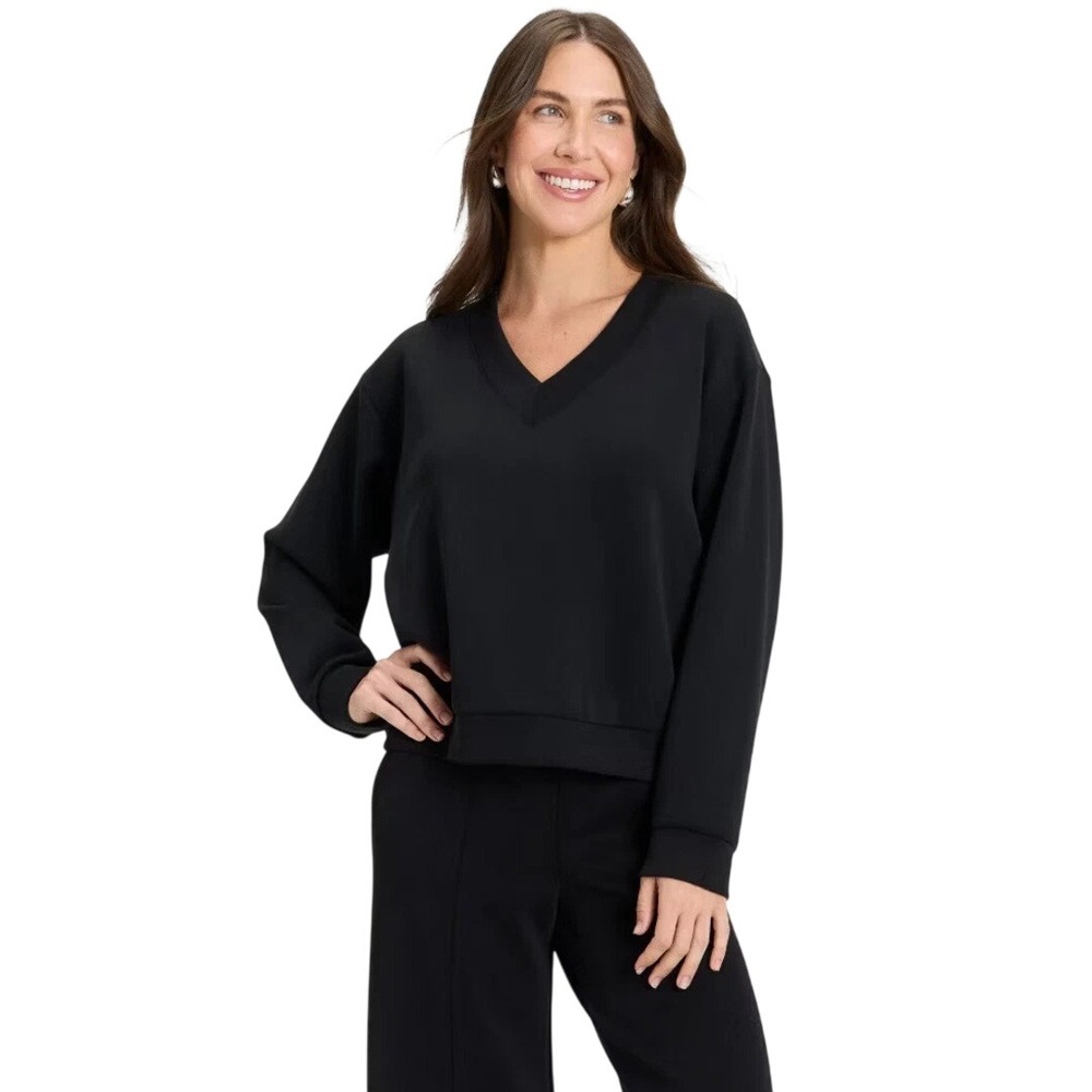 A New Day Women's‎ Black V Neck Relaxed Sandwash Sweatshirt Size Small